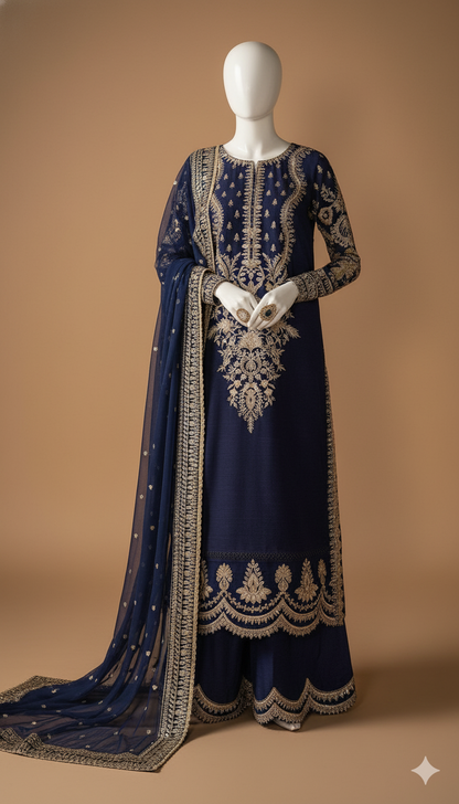 Winter Velvet Elegance – Embroidered 3-Piece Ready-to-Wear Ensemble