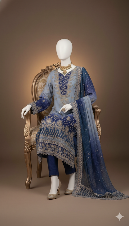 Ikhwan Replica Masterpiece – Digital Chunri Chiffon Bridal 3-Piece (2025 Collection)