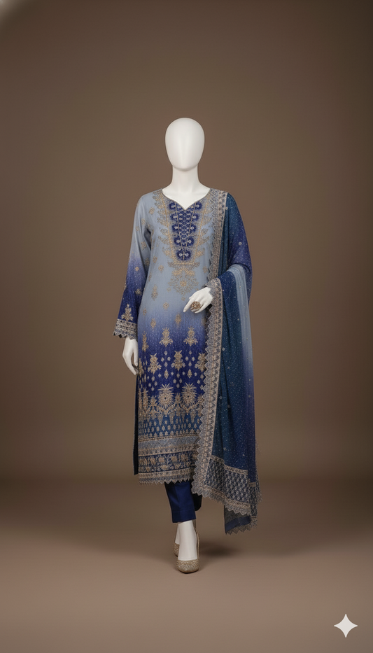 Ikhwan Replica Masterpiece – Digital Chunri Chiffon Bridal 3-Piece (2025 Collection)