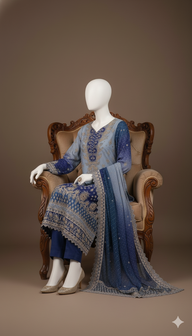 Ikhwan Replica Masterpiece – Digital Chunri Chiffon Bridal 3-Piece (2025 Collection)