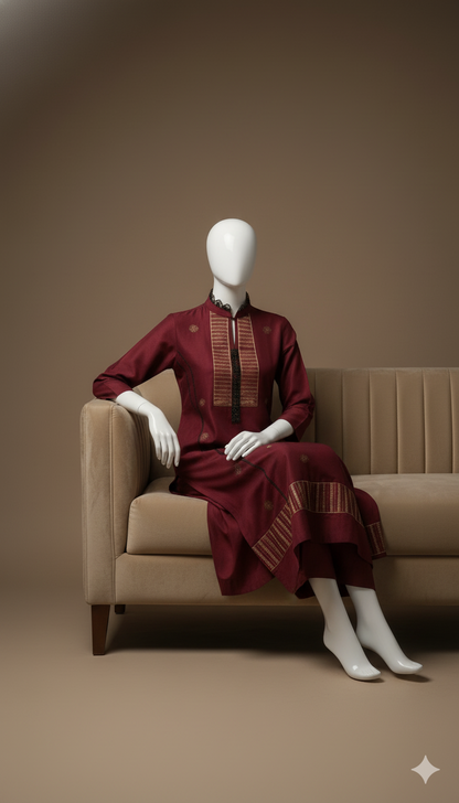 Luxury Dhanak 3-Piece Heavy Embroidered Suit with Dhanak Shawl | Ikhwan Winter Collection 2025