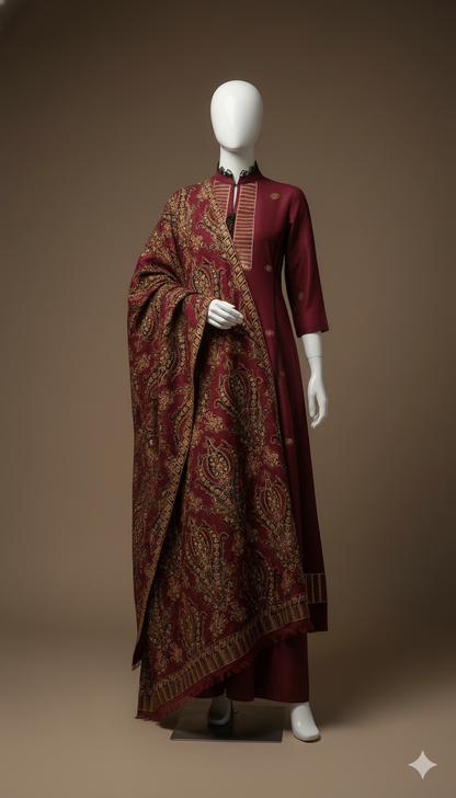 Luxury Dhanak 3-Piece Heavy Embroidered Suit with Dhanak Shawl | Ikhwan Winter Collection 2025