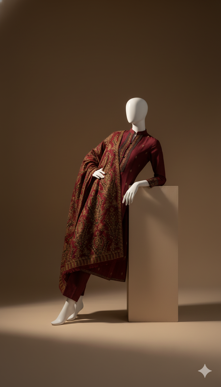 Luxury Dhanak 3-Piece Heavy Embroidered Suit with Dhanak Shawl | Ikhwan Winter Collection 2025