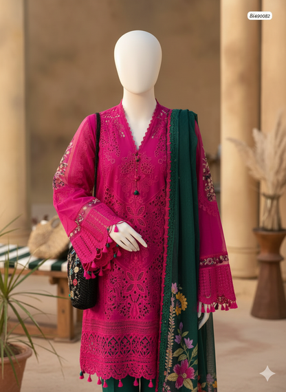 Ikhwan Unstitched – Dhanak Hit Codes Chikankari Embroidered 3-Piece Winter Suit