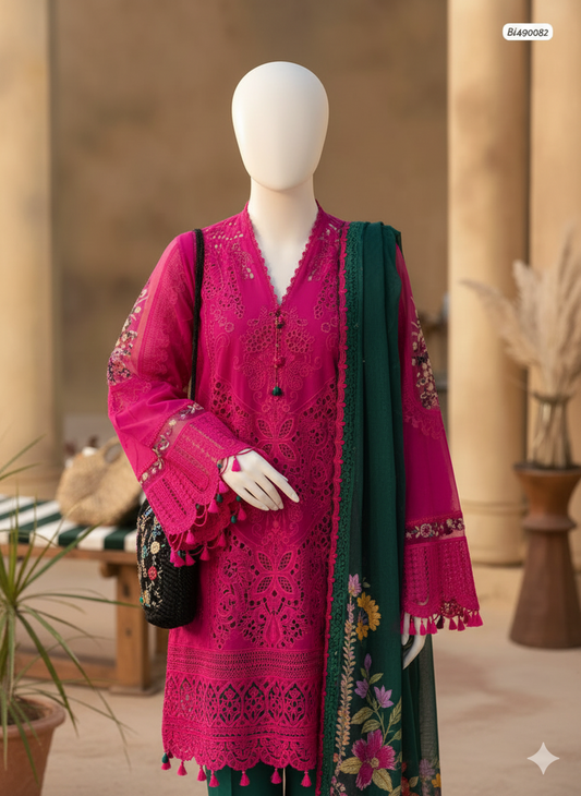 Ikhwan Unstitched – Dhanak Hit Codes Chikankari Embroidered 3-Piece Winter Suit