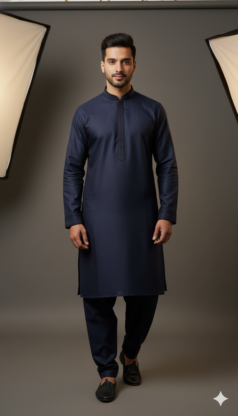 JNG wash & wear premium men’s unstitched suit (Navy Blue)