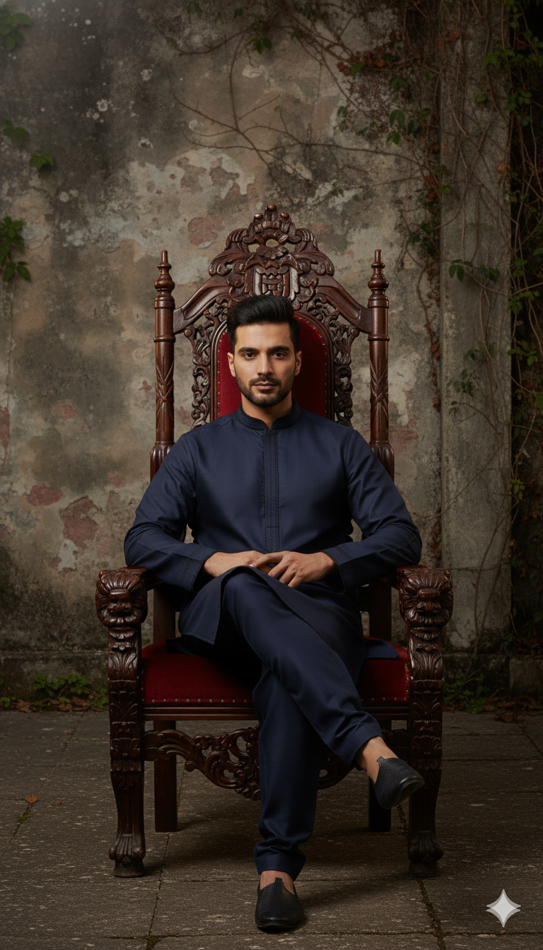 JNG wash & wear premium men’s unstitched suit (Navy Blue)