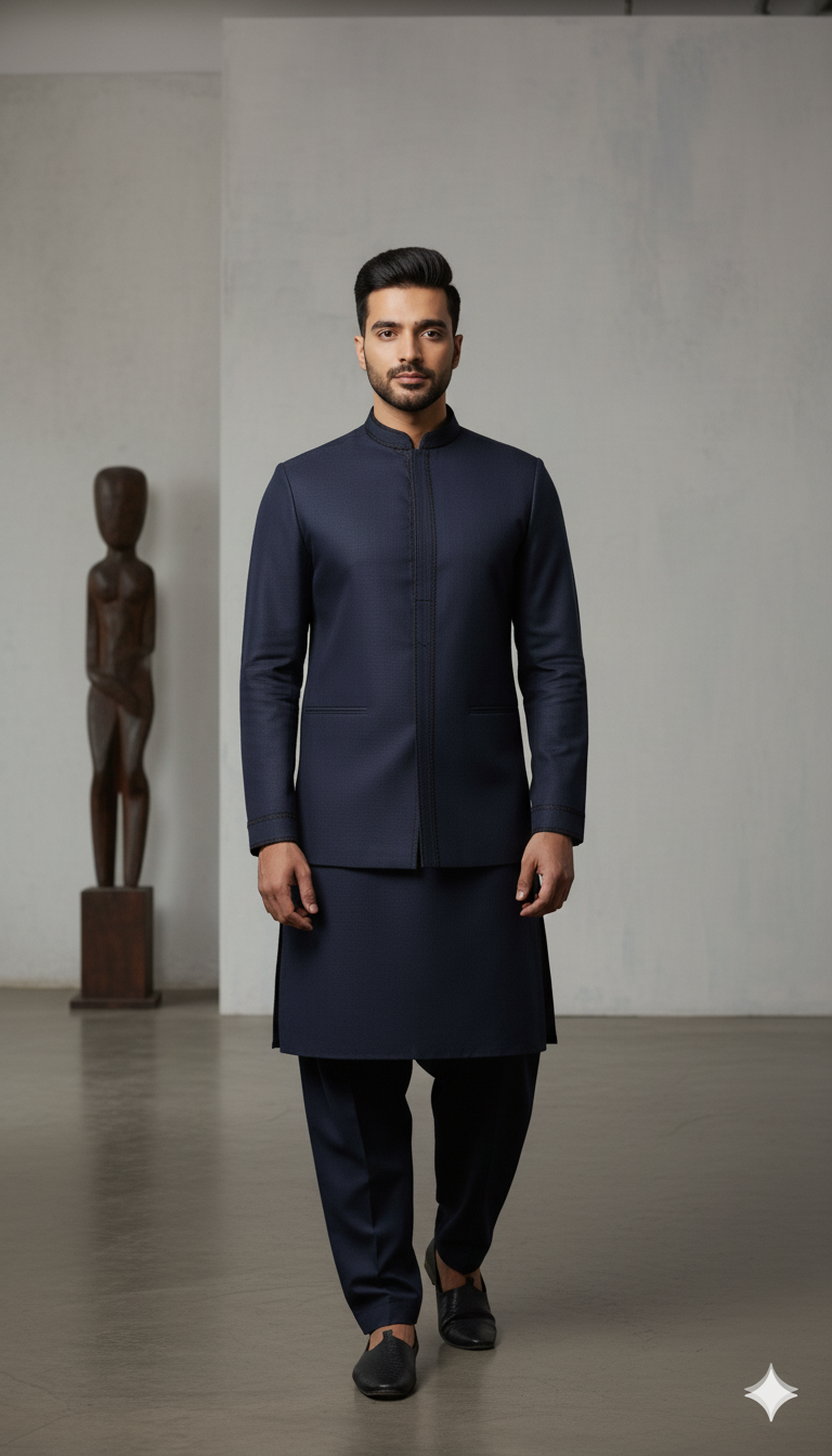 JNG wash & wear premium men’s unstitched suit (Navy Blue)