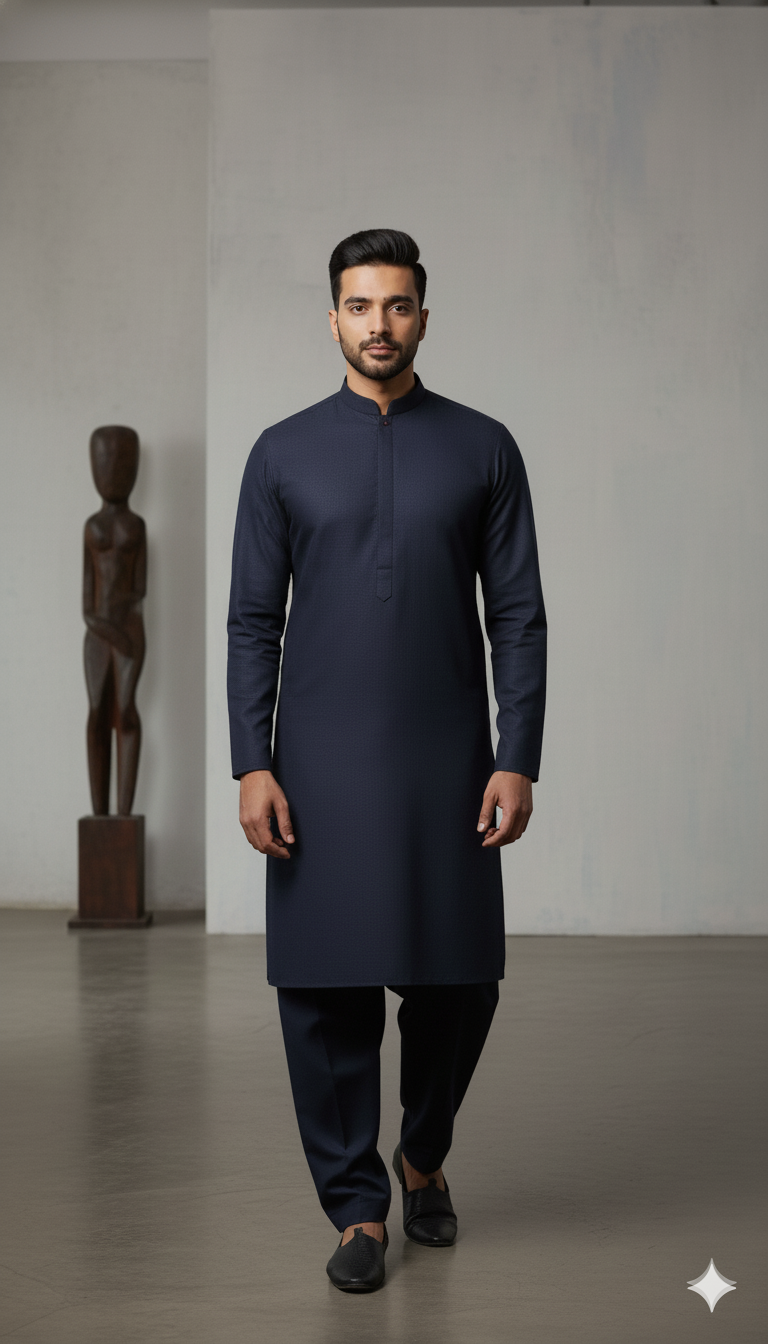 JNG wash & wear premium men’s unstitched suit (Navy Blue)