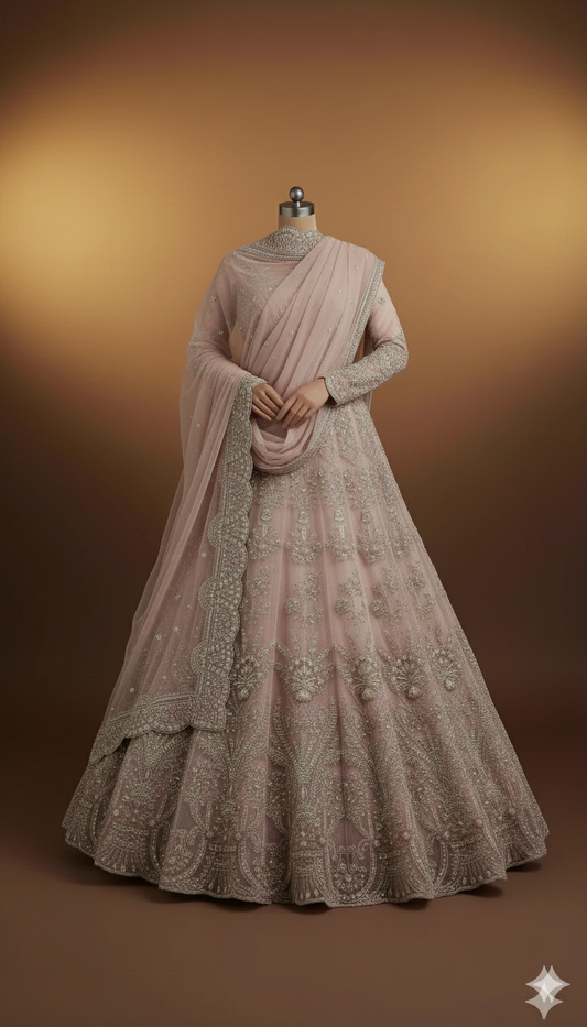IKHWAN REPLICA – Luxury Embroidered Net Frock with Satin Silk Trouser & Heavy Net Dupatta