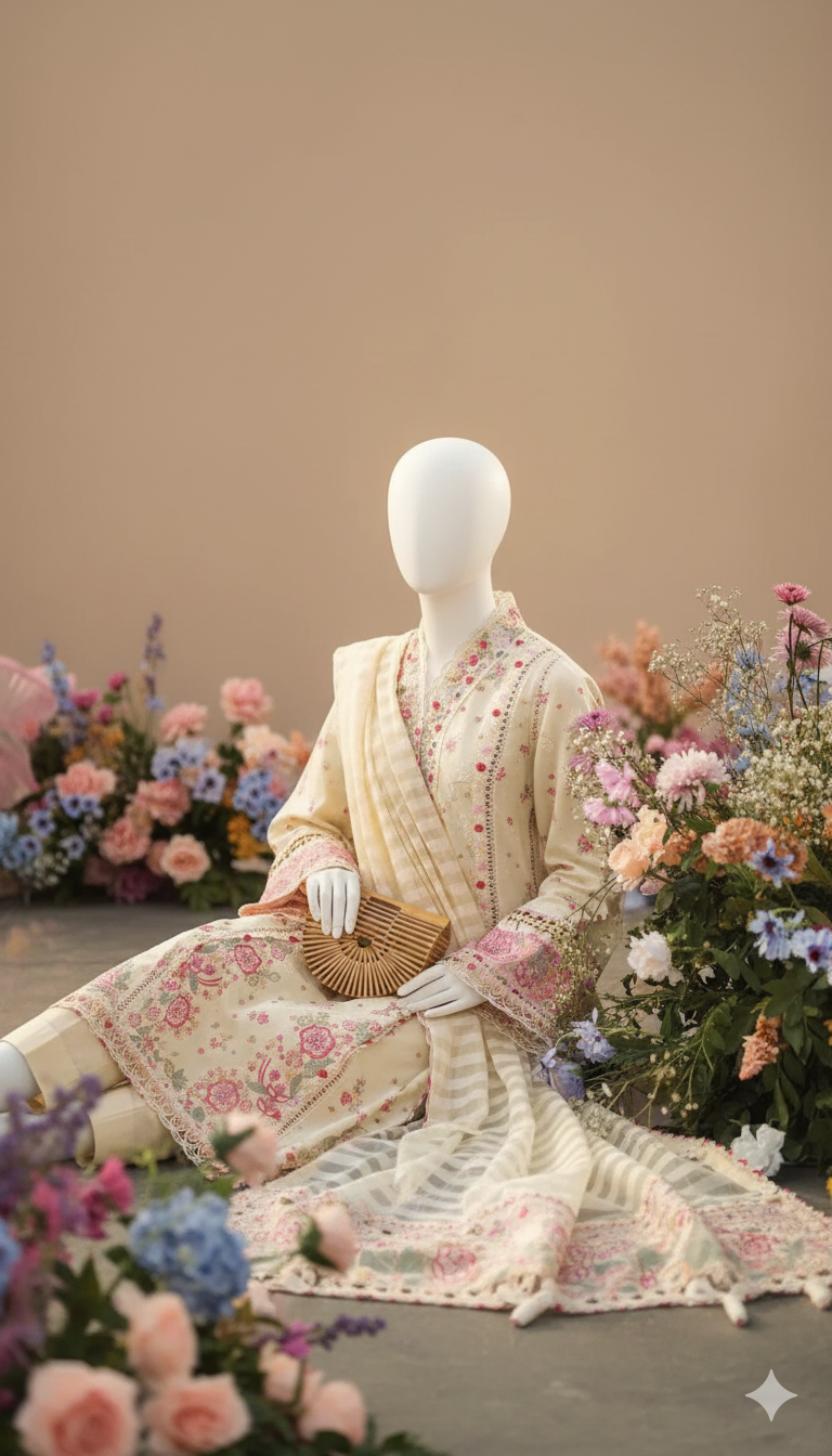 Ikhwan Replica – Qalamkahar 3-Piece Casual Winter Collection | Code 2079 | Pure Dhanak Embroidered Suit with Shawl