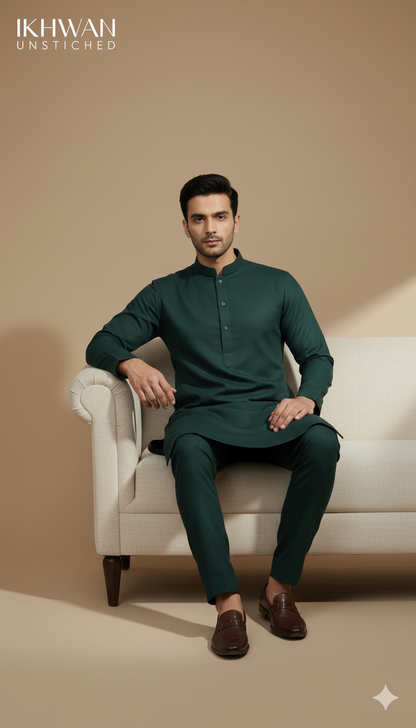 Premium Merino Wool Blend Fabric (4 Meters) | Timber Green Color | Winter Wear with Liquid Ammonia Finish