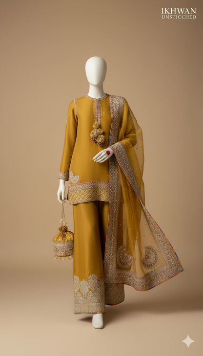 Ikhwan Replica – Unstitched Organza Embroidered 3-Piece Suit with Malai Trouser | Luxury Replica Collection 2025