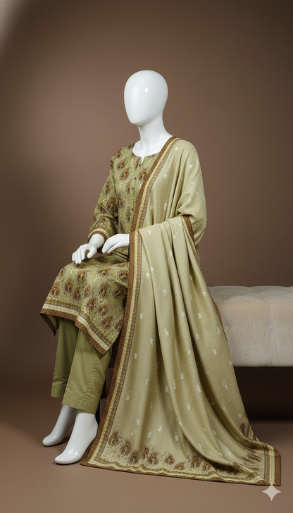 Imported Marina Cotray 3-Piece Suit with Wool Shawl | Winter Collection 2025