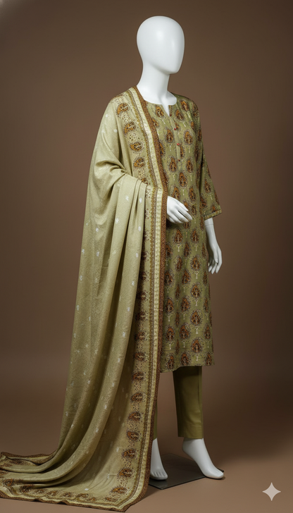Imported Marina Cotray 3-Piece Suit with Wool Shawl | Winter Collection 2025