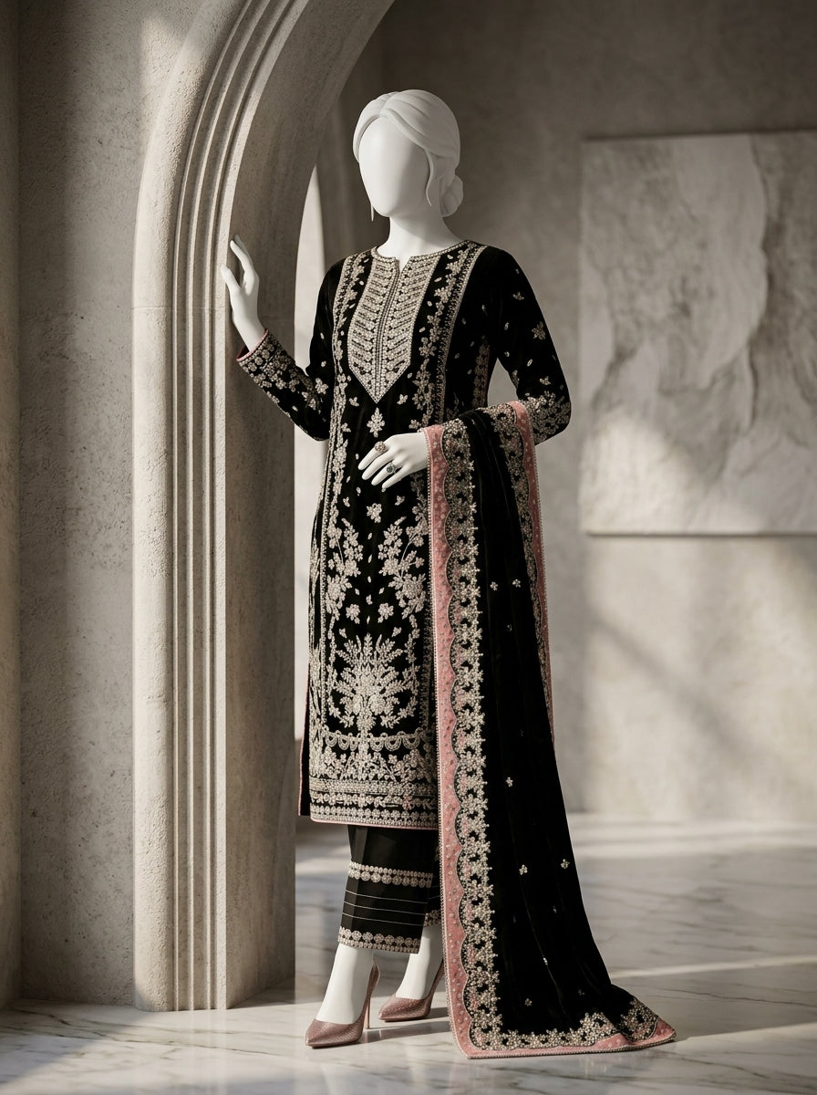 Luxury Embroidered Chiffon Wedding Collection – Maroon | Heavy Sequins & Adda Work 3-Piece Suit | Summer Wedding Collection 2026