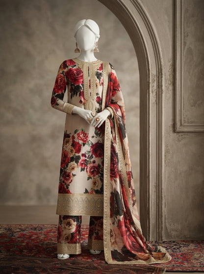 3-Piece Embroidered Lawn Suit with Printed Trouser & Ready-to-Wear Chiffon Dupatta