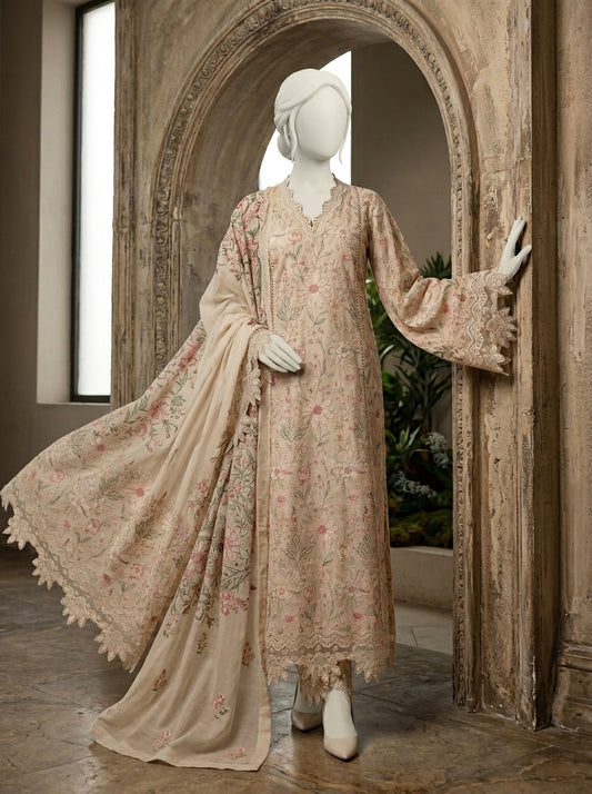 Premium Air-Jet Lawn 3-Piece Heavy Thread Embroidered Suit with Bember Chiffon Dupatta | Summer Collection 2026