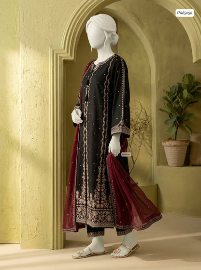 Premium Air-Jet Lawn 3-Piece Heavy Embroidered Suit with Bamber Chiffon Dupatta | Summer Lawn Collection 2026
