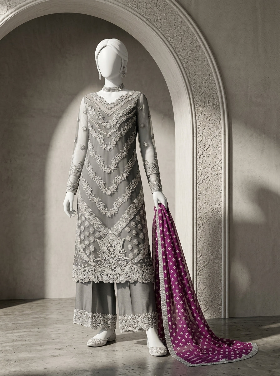 Luxury Organza 3-Piece Heavy Embroidered Suit with Handwork & Silk Trouser | Premium Collection 2026