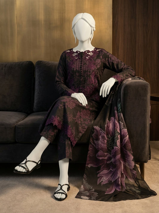 Premium Printed Lawn 3-Piece Suit with Printed Silk Dupatta | Master Copy Collection 2026