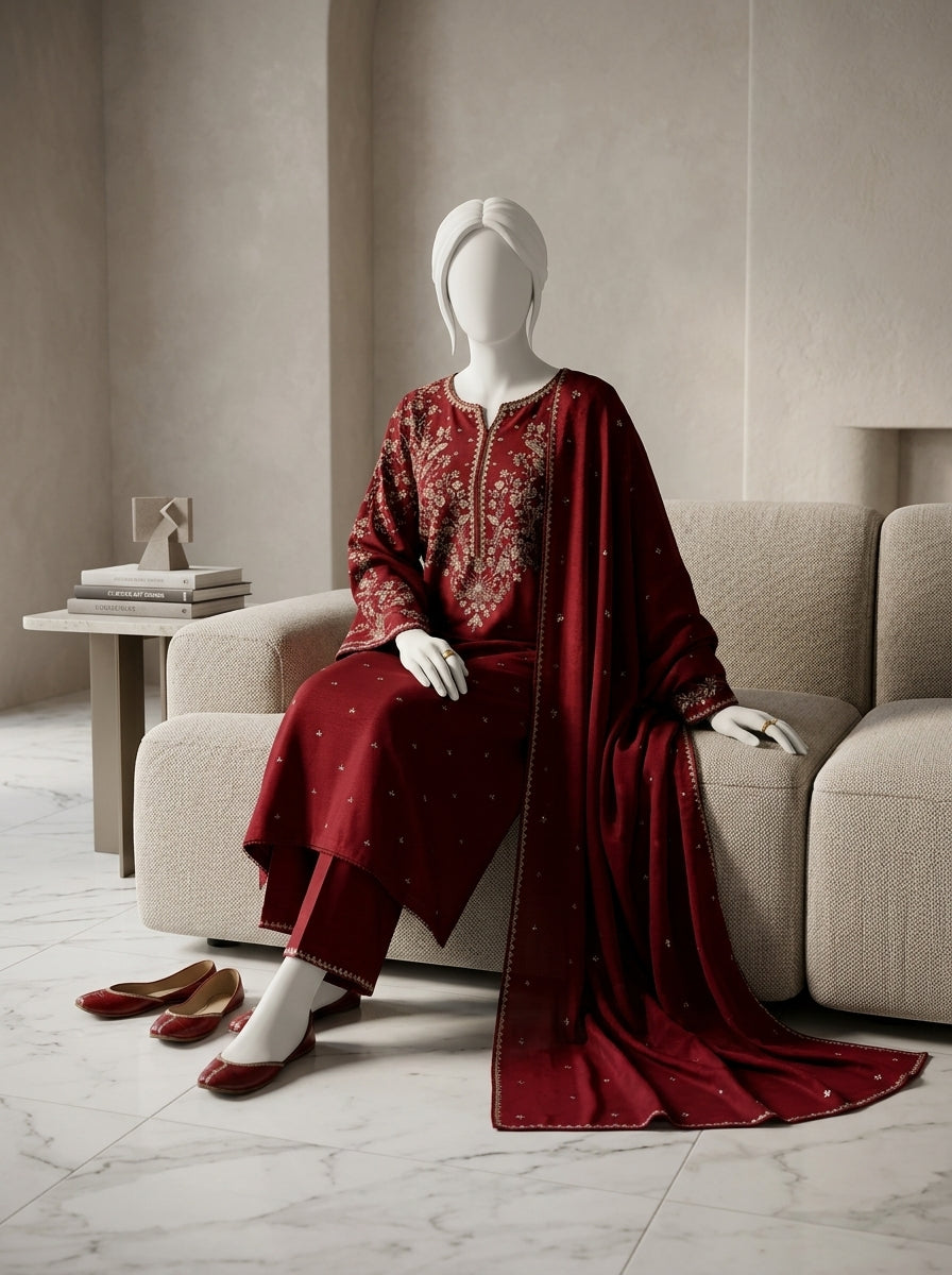 Luxury Airjet Lawn 3-Piece Heavy Embroidered Suit with Bamber Chiffon Ready-to-Wear Dupatta | Best Quality