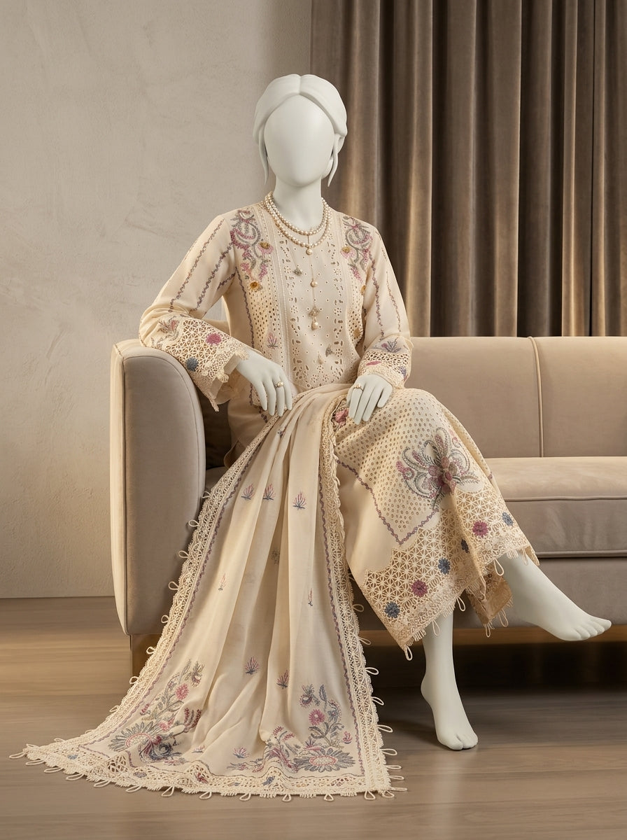 Summer Lawn Collection 2026 | Premium Chicken Karri Embroidered 3-Piece Lawn Suit with Embroidered Organza Dupatta