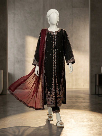 Premium Air-Jet Lawn 3-Piece Heavy Embroidered Suit with Bamber Chiffon Dupatta | Summer Lawn Collection 2026