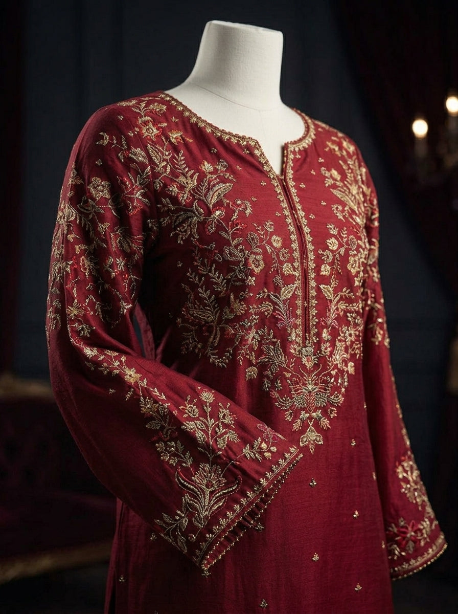 Luxury Airjet Lawn 3-Piece Heavy Embroidered Suit with Bamber Chiffon Ready-to-Wear Dupatta | Best Quality