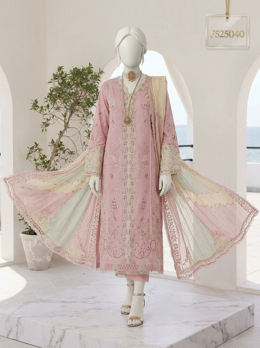 Premium Airjet Lawn 3-Piece Heavy Embroidered Suit with Swiss Voile Dupatta | Summer Lawn Collection 2026