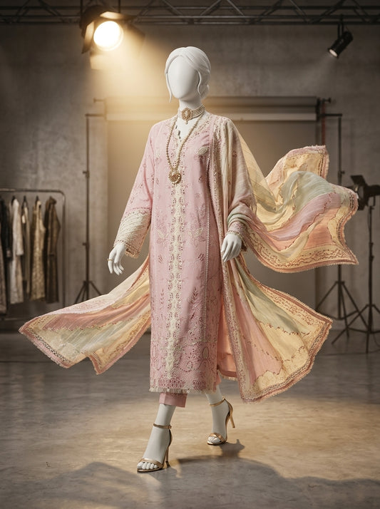 Premium Airjet Lawn 3-Piece Heavy Embroidered Suit with Swiss Voile Dupatta | Summer Lawn Collection 2026