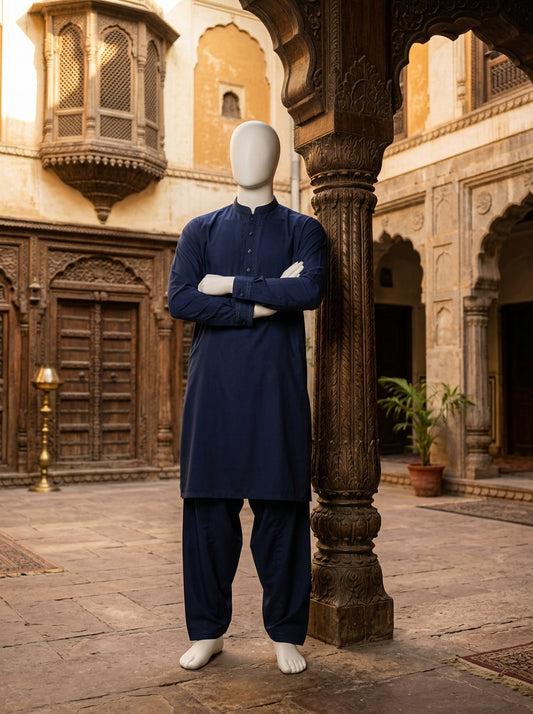 Navy Blue Tropical Wash & Wear Fabric