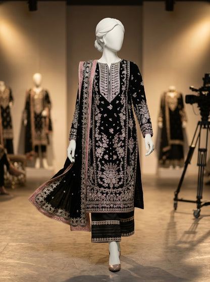 Luxury Embroidered Chiffon Wedding Collection – Maroon | Heavy Sequins & Adda Work 3-Piece Suit | Summer Wedding Collection 2026