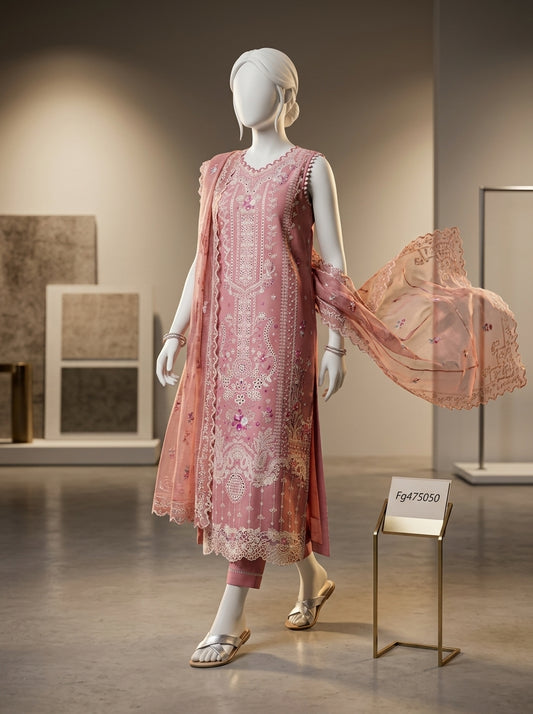 Luxury Lawn 3-Piece Embroidered Suit with Net Dupatta | Most Demanding  Article | Summer Collection 2026