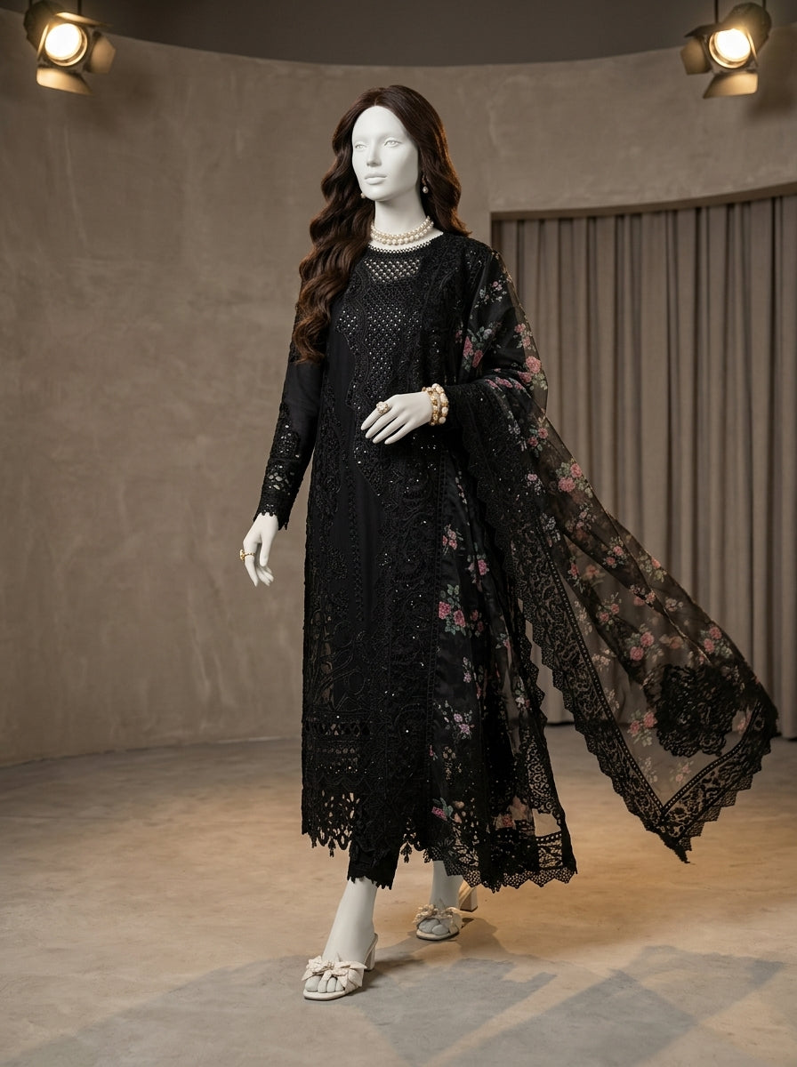 Luxury Chicken Kari & Sequins Embroidered Lawn 3-Piece Suit with Fancy Dupatta | Summer Lawn Collection 2026