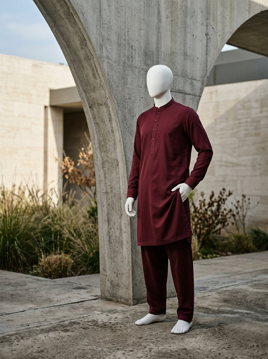 Burgundy Wash & Wear Boski Unstitched Fabric