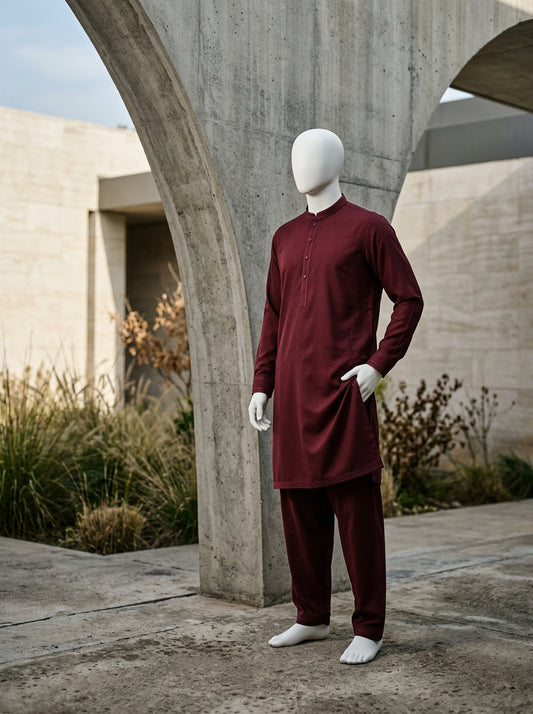 Burgundy Wash & Wear Boski Unstitched Fabric