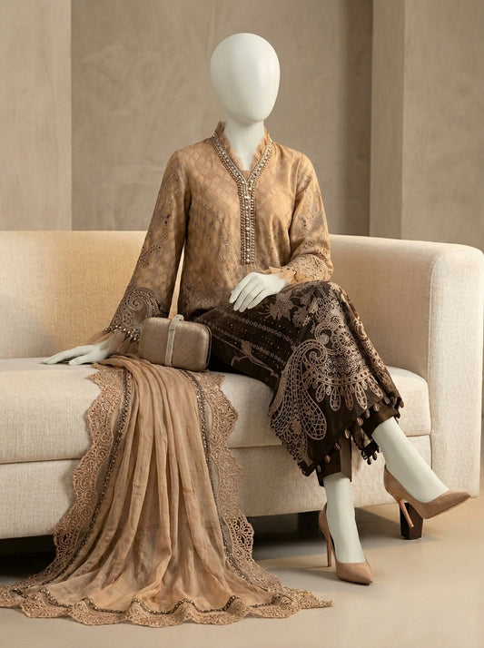 Luxury Sequins Embroidered Lawn 3-Piece Suit with Printed Chiffon Dupatta &amp; Hand Embellishment | Summer Collection 2026
