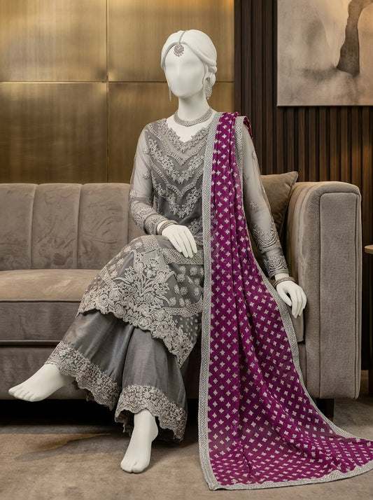 Luxury Organza 3-Piece Heavy Embroidered Suit with Handwork & Silk Trouser | Premium Collection 2026