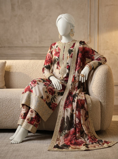 3-Piece Embroidered Lawn Suit with Printed Trouser & Ready-to-Wear Chiffon Dupatta