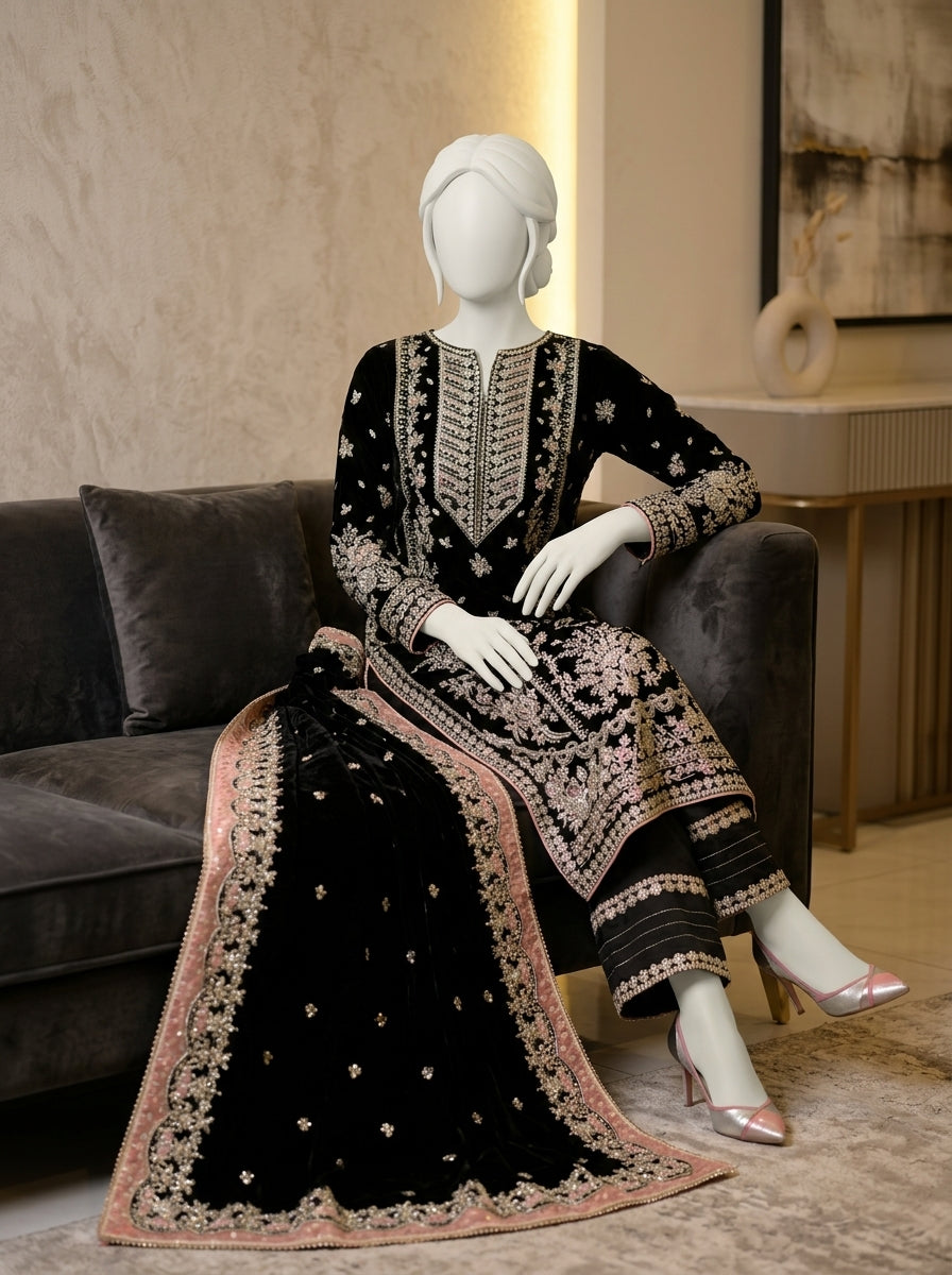 Luxury Embroidered Chiffon Wedding Collection – Maroon | Heavy Sequins & Adda Work 3-Piece Suit | Summer Wedding Collection 2026