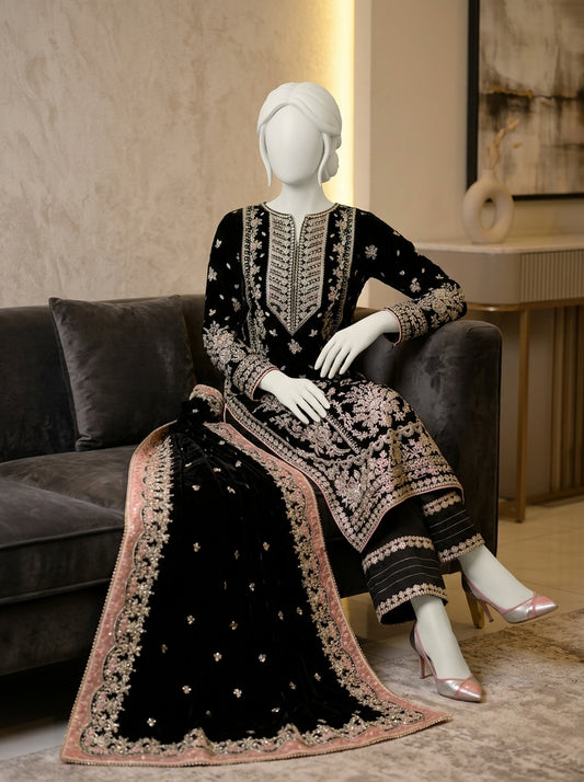 Luxury Embroidered Chiffon Wedding Collection – Maroon | Heavy Sequins & Adda Work 3-Piece Suit | Summer Wedding Collection 2026