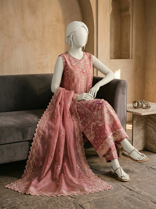 Luxury Lawn 3-Piece Embroidered Suit with Net Dupatta | Most Demanding  Article | Summer Collection 2026