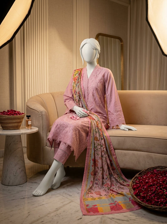 Premium Lawn 3-Piece Embroidered Suit with Digital Printed Monar Slub Dupatta | Summer Lawn Collection 2026