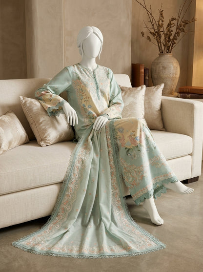 Luxury Printed Lawn 3-Piece Suit with Heavy Embroidered Chiffon Dupatta | Summer Lawn Collection 2026