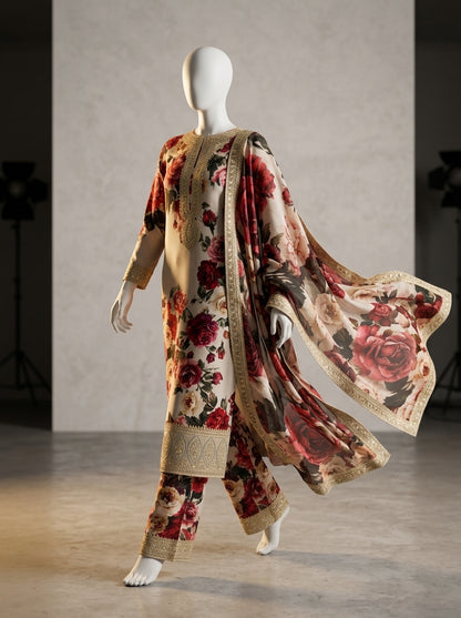 3-Piece Embroidered Lawn Suit with Printed Trouser & Ready-to-Wear Chiffon Dupatta
