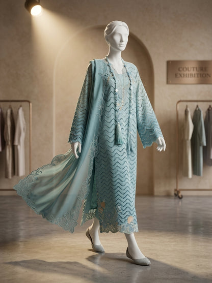 Crimson Luxury Lawn 3-Piece Embroidered Suit with Net Dupatta | Summer Collection 2026