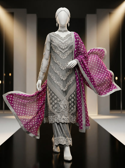 Luxury Organza 3-Piece Heavy Embroidered Suit with Handwork & Silk Trouser | Premium Collection 2026