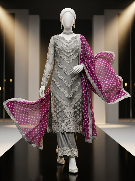 Luxury Organza 3-Piece Heavy Embroidered Suit with Handwork & Silk Trouser | Premium Collection 2026