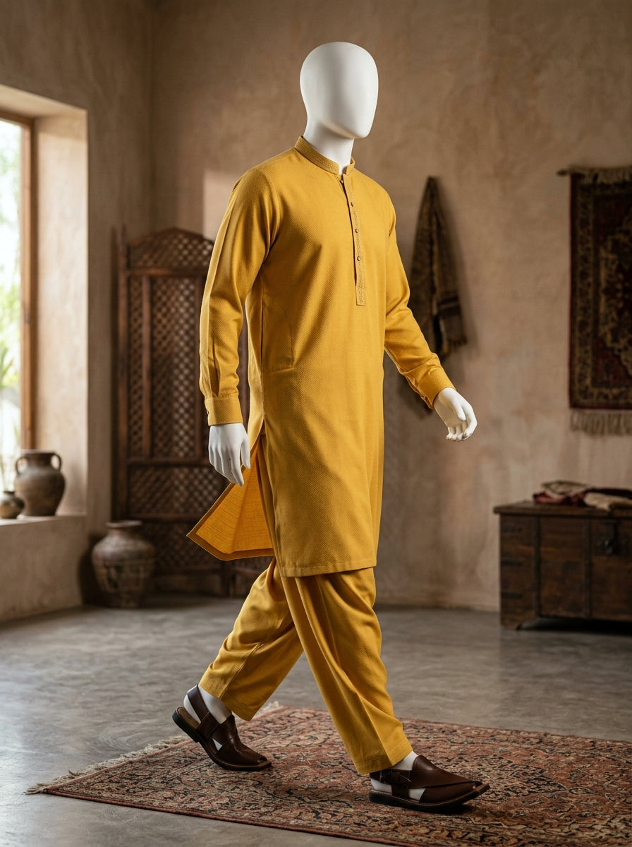 IKHWAN Men's Luxury Summer Collection 2026 – Karandi Yellow